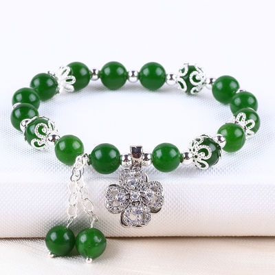 8MM Jade verde escuro com spinner flor encantamento cura espiritual forma redonda bracelete de conta de estiramento