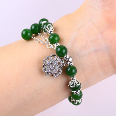 8MM Jade verde escuro com spinner flor encantamento cura espiritual forma redonda bracelete de conta de estiramento