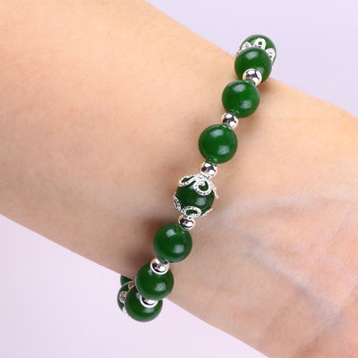 8MM Jade verde escuro com spinner flor encantamento cura espiritual forma redonda bracelete de conta de estiramento