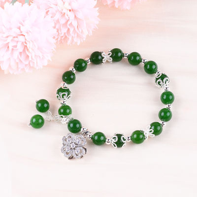 8MM Jade verde escuro com spinner flor encantamento cura espiritual forma redonda bracelete de conta de estiramento