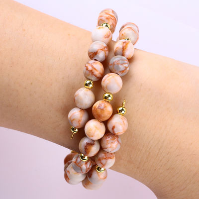Red Network Stone Handmade Gemstone Jewelry Double Layer Regular Bead Bangle