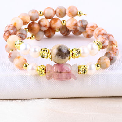 Red Network Stone Handmade Gemstone Jewelry Double Layer Regular Bead Bangle