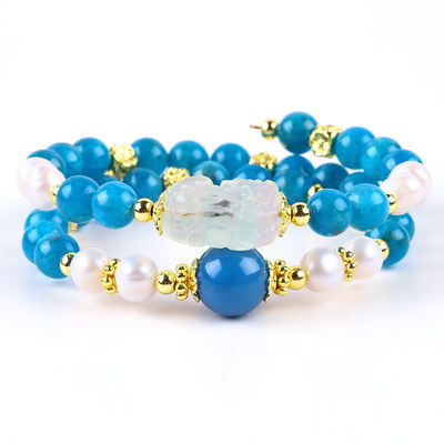 8MM Pedra Natural de Cristal Apatita Poder Curativo Pedra de Gema Dupla Camada Bolas Bracelete Ajustável Para Jóias Regalo