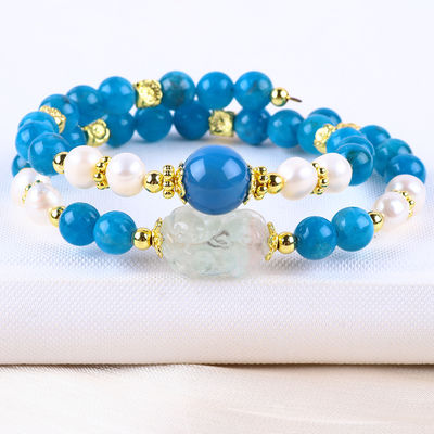 8MM Pedra Natural de Cristal Apatita Poder Curativo Pedra de Gema Dupla Camada Bolas Bracelete Ajustável Para Jóias Regalo