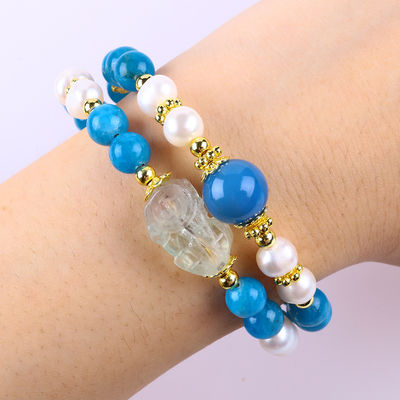 8MM Pedra Natural de Cristal Apatita Poder Curativo Pedra de Gema Dupla Camada Bolas Bracelete Ajustável Para Jóias Regalo