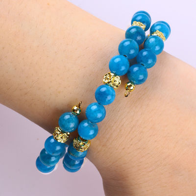 8MM Pedra Natural de Cristal Apatita Poder Curativo Pedra de Gema Dupla Camada Bolas Bracelete Ajustável Para Jóias Regalo