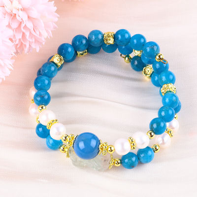 8MM Pedra Natural de Cristal Apatita Poder Curativo Pedra de Gema Dupla Camada Bolas Bracelete Ajustável Para Jóias Regalo
