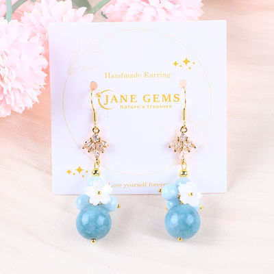 Custom DIY Cristal Aquamarinos Com Flor Branca Encanto Forma Redonda Beija-Lança Para Usar Diariamente