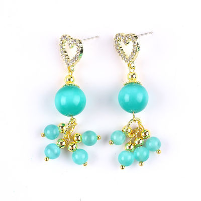 Pedra preciosa feita à mão 6MM 12MM Verde Olho de Gato Com Coração Stud Dangle Brinco Para Presentear