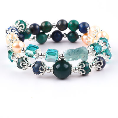 Unicórnio esculpido ajustável 2 camadas Azurite pedra cristal pulseira