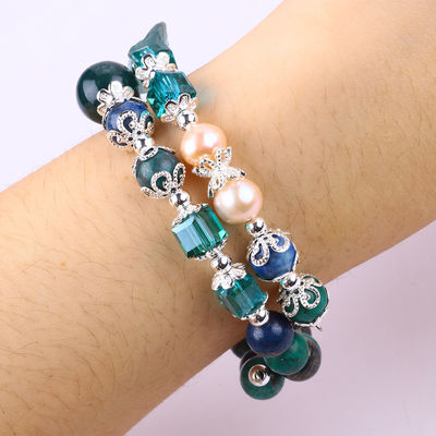 Unicórnio esculpido ajustável 2 camadas Azurite pedra cristal pulseira
