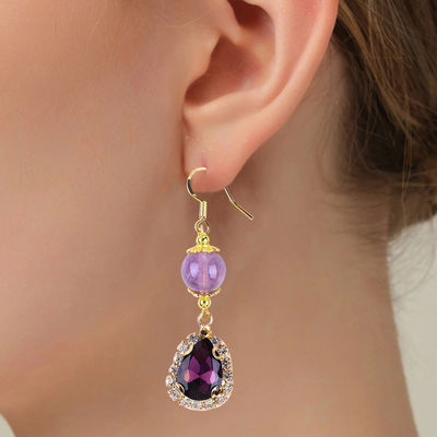 Brincos feitos à mão de pedras preciosas Amethyst Natural Pendente de contas Brincos curativos de cristal de pedra Amethyst Brincos