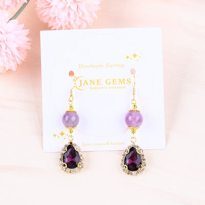 Brincos feitos à mão de pedras preciosas Amethyst Natural Pendente de contas Brincos curativos de cristal de pedra Amethyst Brincos