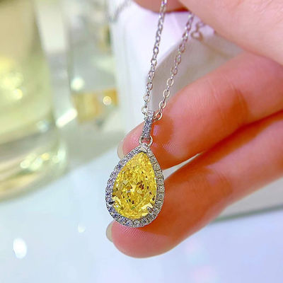 Decoração de pedras preciosas amarelas pendente de gota d'água colar moda jóias de zircão