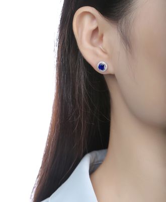 Azul 925 Sterling Silver Zircon Round Gemstone Stud brincos para dar como presente