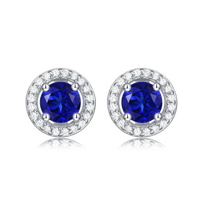 Azul 925 Sterling Silver Zircon Round Gemstone Stud brincos para dar como presente