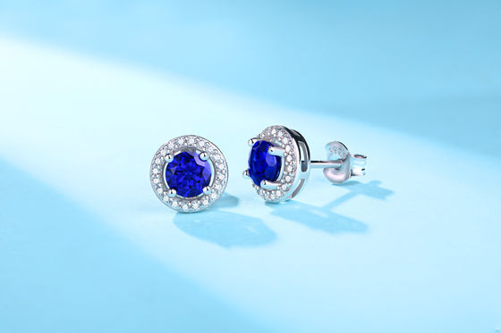 Azul 925 Sterling Silver Zircon Round Gemstone Stud brincos para dar como presente