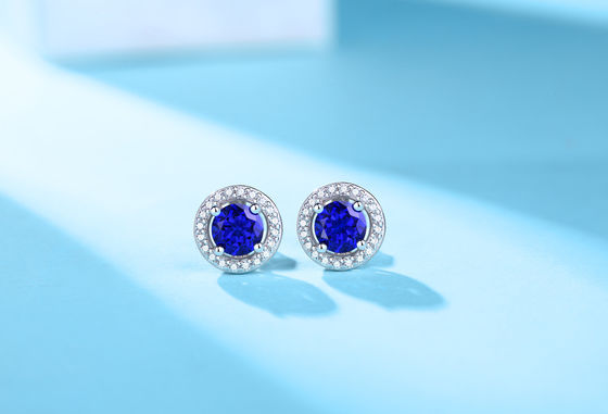 Azul 925 Sterling Silver Zircon Round Gemstone Stud brincos para dar como presente