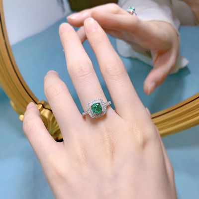 Anéis de casamento de pedra preciosa de forma quadrada verde Zircon para mulheres