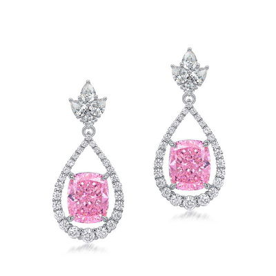 Estilo 925 Sterling Silver Pink Gemstone Oval Halo brincos
