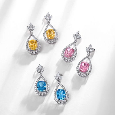 Estilo 925 Sterling Silver Pink Gemstone Oval Halo brincos