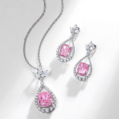 Estilo 925 Sterling Silver Pink Gemstone Oval Halo brincos
