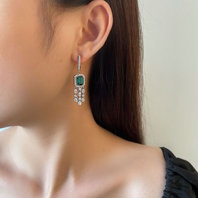 Pedras preciosas verdes Zirconia cúbica brincos de longa queda para o casamento