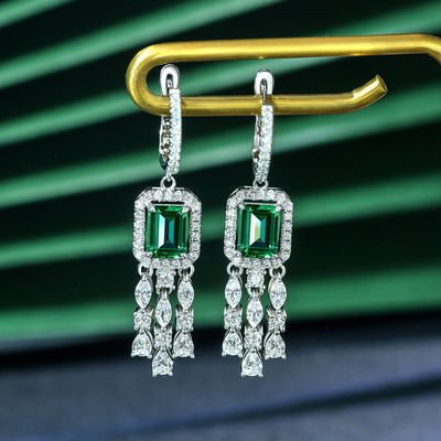 Pedras preciosas verdes Zirconia cúbica brincos de longa queda para o casamento