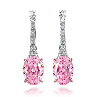 925 Sterling Silver Zircon Long Oval Brincos de cor personalizada