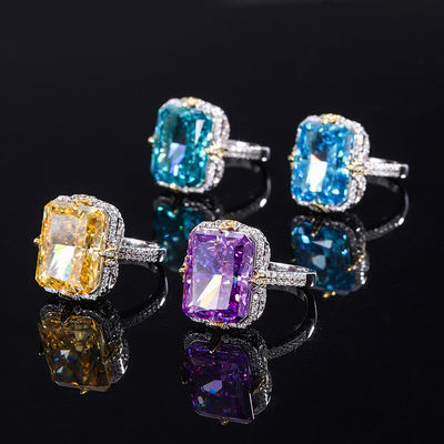 Púrpura / Aqua Azul / Amarelo Pedra de 925 Sterling Silver Zircon Anel de Noivado