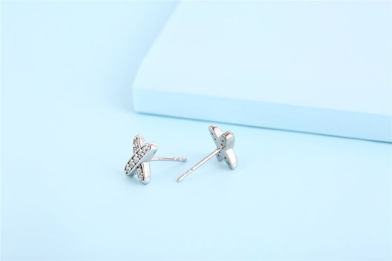 X Shape 925 Moissanite Stud Earrings Jóias de prata esterlina