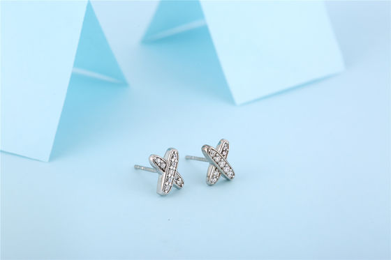 X Shape 925 Moissanite Stud Earrings Jóias de prata esterlina