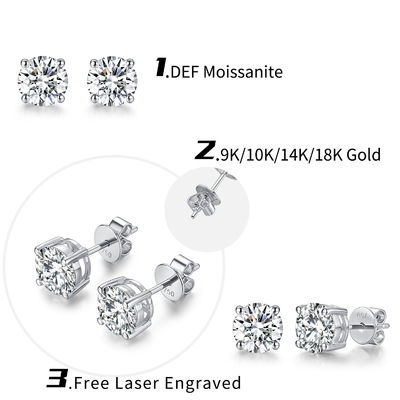 18k Gold Moissanite Diamant Stud brincos de ouro branco suporte de personalização