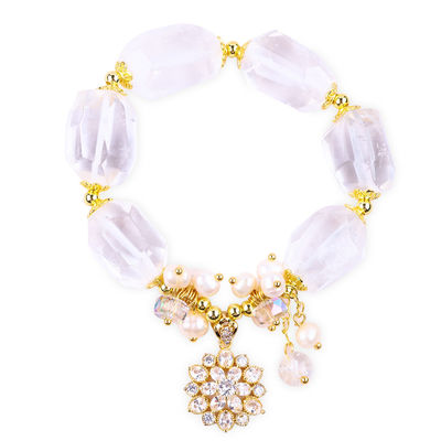 Pulseira de pedra preciosa feita à mão fechada Amuleto ajustável Pulseira de quartzo transparente Pedra natural Jóias de pérola Para festa Usar diariamente