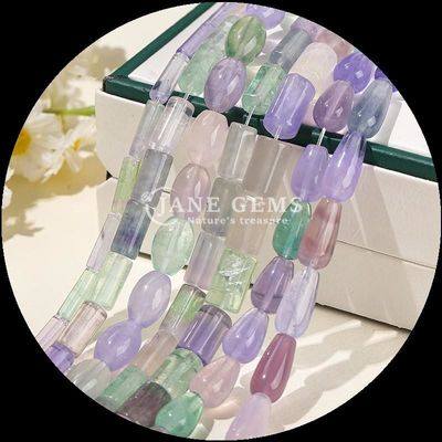 Perlas de fluorito irregulares Cristal de pedra preciosa Tubos redondos Forma de gota de água Forma de filamentos de contas soltas para fabricação de jóias DIY