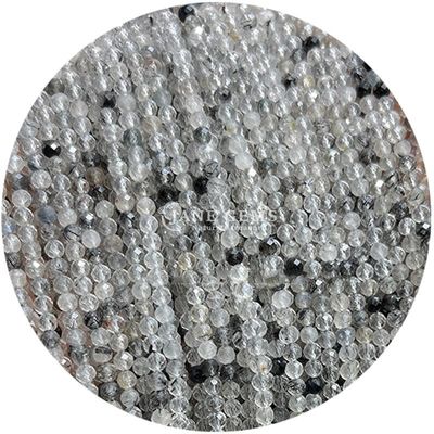 Pedras preciosas Cristal natural de facetas redondas Forma pequena Morganite preto Rutilizado Quartz Filamentos de contas soltas para pulseiras