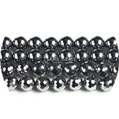 Gráfico de grânulos de pedras preciosas naturais pérolas largas redondas 8 mm de gesso azul pérolas largas redondas de hematita pérolas espaçadores para fabricação de jóias