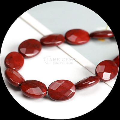 Estilo Índia Ágata vermelho Jaspe Pedra solta cordas de contas facetas de forma oval Pedra preciosa