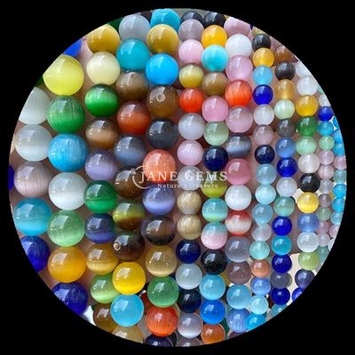 Forma redonda pérola de gemas colorido azul verde laranja cor de gato olho solto de pérola fios para pulseiras