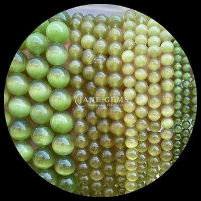 Gold Olive Blue Color Gems Bead Round Shape Cat Eye Loose Bead Strands para jóias feitas à mão