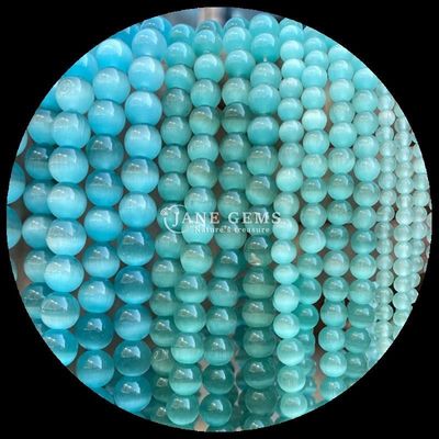 Gold Olive Blue Color Gems Bead Round Shape Cat Eye Loose Bead Strands para jóias feitas à mão