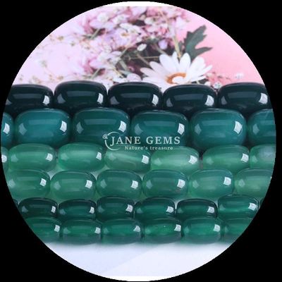 Pedras preciosas Carnelia Ágata verde cristal natural Pedra preciosa Barril Forma de grãos soltos de pérolas para fabricação de jóias