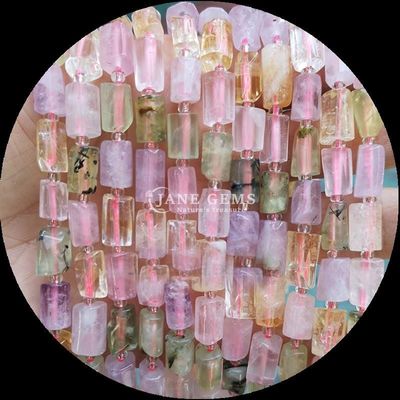 Pedras preciosas Cristal natural de morango Quartz Pedra preciosa de facetas de forma cilíndrica Filamentos de contas soltas para fabricação de jóias
