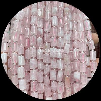 Pedras preciosas Cristal natural de morango Quartz Pedra preciosa de facetas de forma cilíndrica Filamentos de contas soltas para fabricação de jóias