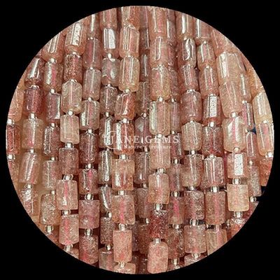 Pedras preciosas Cristal natural de morango Quartz Pedra preciosa de facetas de forma cilíndrica Filamentos de contas soltas para fabricação de jóias