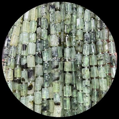 Pedras preciosas Cristal natural Aquamarinos Prehnite Pedras preciosas de facetas cilindro Forma de pérolas soltas Filamentos para fabricação de jóias