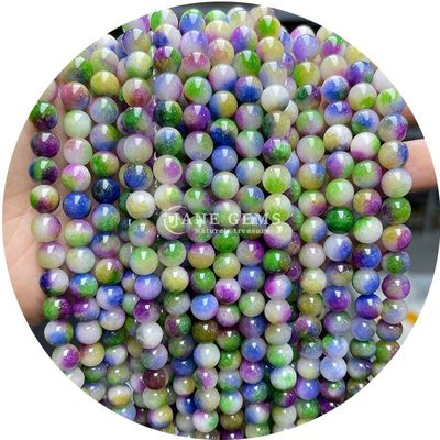 Jades redondas cor pedra calcêndrica contas de cristal natural de pedra curativa contas soltas para fazer jóias DIY