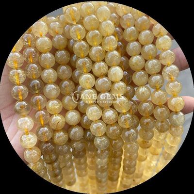 Pedra polida de corte redondo Quartz de fogo ouro Rutilado Quartz roscas de contas para fazer jóias DIY