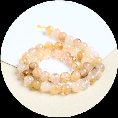 Pedra polida de corte redondo Quartz de fogo ouro Rutilado Quartz roscas de contas para fazer jóias DIY