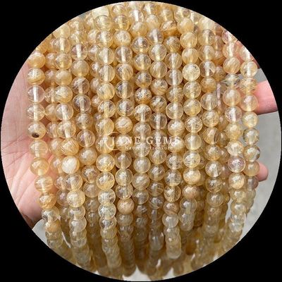 Pedra polida de corte redondo Quartz de fogo ouro Rutilado Quartz roscas de contas para fazer jóias DIY